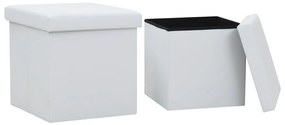 Bancos de arrumação dobráveis 2 pcs couro artificial branco