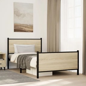 vidaXL Estrutura de cama sem colchão 100x200 cm metal carvalho sonoma