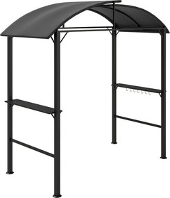 Outsunny Pavilhão para churrasco, 2 prateleiras laterais, ganchos, estrutura de aço, 1,1 x 2,3m, cinza escuro | Aosom Portugal