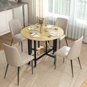 Mesa de jantar dobrável com rodas 100 x 100 x 75 cm (CADEIRAS NÃO INCLUIDAS), mesa de cozinha para 4 pessoas com prateleira integrada, cor carvalho