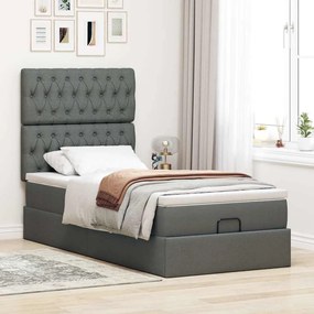 Cama otomana com colchão &amp; LEDs 90x200cm tecido cinzento escuro