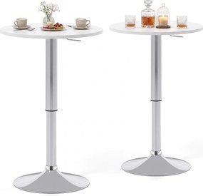 Conjunto de 2 Mesas de Bar Redondas, 60 x 60 x 67,5-91,5 cm, Altura Ajustável, Branco