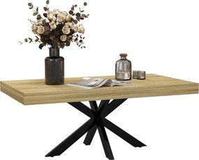 Mesa de centro retangular, estilo industrial, em metal preto com tampo com efeito de madeira - 110 x 60 x 45 cm