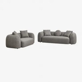 Conjunto De Sala Com Sofá Modular De 3 Lugares E Sofá De 2 Lugares Em Chenille Coco Chenille Grossa Cinzento Granito - Sklum