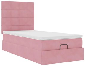 Estrutura de cama otomana com colchões rosa 90x200cm veludo