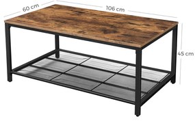 Mesa de centro com prateleira em grelha estilo industrial 106 x 60 x 45 cm Castanho vintage e Preto