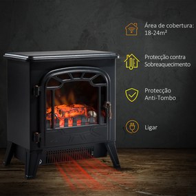 HOMCOM Lareira Elétrica com Termostato Efeito de Chama Realista Potênc