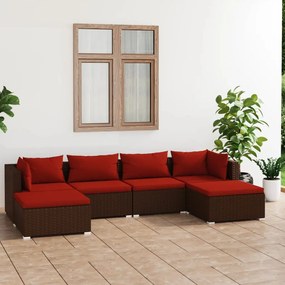 vidaXL 6 pcs conjunto lounge jardim c/ almofadões vime PE castanho