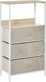 Cómoda com 4 Gavetas Dobráveis e Prateleira Aberta Cómoda com Gavetas de Tecido Anti-Tombo 58x29x103cm Madeira e Cinza Claro