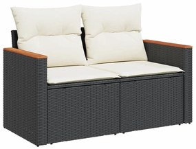 12 pcs conjunto de sofás de jardim c/ almofadões vime PE preto