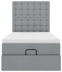 Cama Otomana com colchão &amp; LEDs 90x200 cm tecido cinzento claro