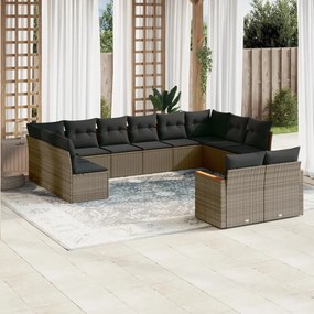 vidaXL 12 pcs conjunto de sofás jardim c/ almofadões vime PE cinzento