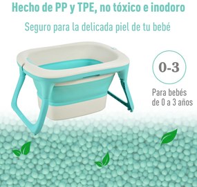 HOMCOM Banheira dobrável e portátil para bebê com recipiente para xampu bacia e banco conjunto de 4 peças de banho81,5x60x46,5 cm Verde