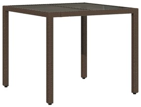 3pcs conjunto jantar jardim c/almofadões vime PE/vidro castanho