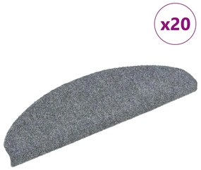 vidaXL Tapetes de escada autoadesivos 20 peças 65x21x4 cm cinza claro semicircular grande