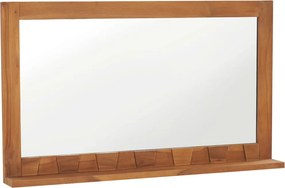 vidaXL Espelho de parede com prateleira 100x12x60 cm teca maciça