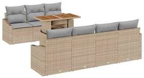 Conjunto de Jantar de Jardim com 8 Peças e Almofadas Bege. Rattan de P
