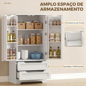 Armário Despenseiro de Cozinha com Prateleiras nas Portas e 2 Gavetas Móvel Auxiliar 58x38x120 cm Branco
