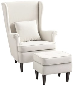 Poltrona com Apoio para Pés Poltrona de Leitura com Encosto Alto Capitonê e Pés de Madeira 75x83x104 cm Bege