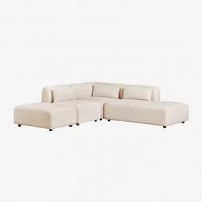 Sofá De Canto Modular De 3 Peças Com Chaise Direita E Pufe Fogler Bombazina Crema Linho - Sklum