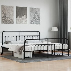 Estrutura de cama com cabeceira e pés 193x203 cm metal preto