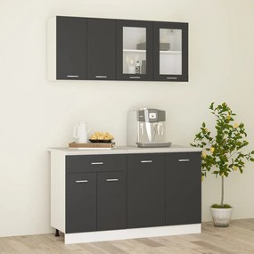 vidaXL 4 pcs conj. armários de cozinha com bancada aglomerado cinzento