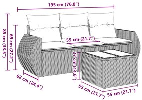 4 pcs conjunto de sofás para jardim c/ almofadões vime PE preto