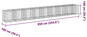 Cesto gabião com cobertura 850x100x100 cm ferro galvanizado