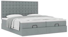 Estrutura de cama otomana com colchões tecido cinzento claro