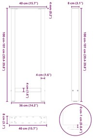 Pés de mesa de bar em aço natural, 2 peças, 40x (100-101) cm, aço