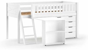 Conjunto cama Infantil SCOTT + Secretária + cómoda de 4 gavetas Branca