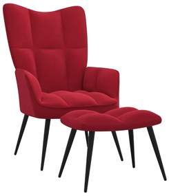 328089 vidaXL Cadeira de descanso com banco veludo vermelho tinto