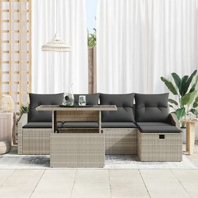 Conjunto de Sofá de Jardim com 6 peças e almofadas - Cinza Claro em Ra