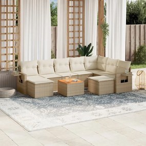 10 pcs conjunto de sofás p/ jardim com almofadões vime PE bege