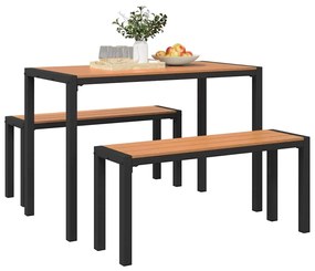 Conjunto de Jantar de Jardim 3 Peças em Aço e WPC Castanho