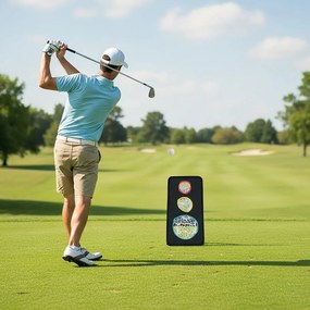 Rede de golfe para chip de dupla face Sistema de treino de triplo objetivo com 5 buracos Estrutura triangular Acessórios Preto