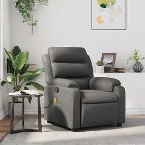 Poltrona de massagens reclinável couro artificial cinzento