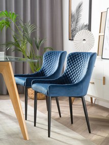 Conjunto de 2 cadeiras estofadas em veludo azul SOLANO Beliani