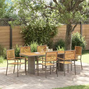 Conjunto de Jantar para Jardim vidaXL 7 Peças Cinza de Polirattan e Acácia