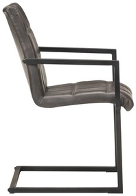 Cadeiras de jantar cantilever 6 pcs couro genuíno cinzento
