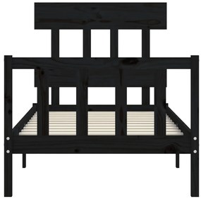 Estrutura cama de solteiro c/ cabeceira madeira maciça preto