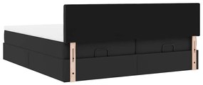 Estrutura de cama otomana com colchões pele artificial preta