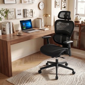 Cadeira de Escritório Ergonómica, 69,5 x 70 x 115-123 cm, Encosto Reclinável, Preto