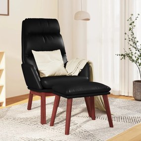 vidaXL Cadeira de descanso com banco couro genuíno/artificial preto