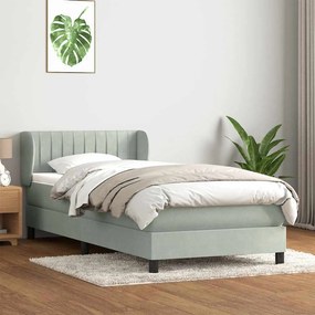 vidaXL Cama com molas/colchão cinzento-claro 90x220 cm veludo