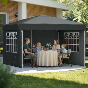 Tenda dobrável de 3 x 3 m para jardim e festas, com 4 paredes laterais, cinzento escuro