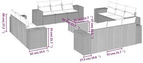 13 pcs conjunto de sofás de jardim com almofadões vime PE preto