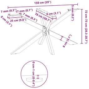Pé de mesa de jantar em formato de aranha, antracite, 150x78x(72-73) c