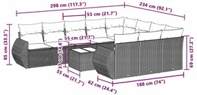 11 pcs conjunto sofás de jardim c/ almofadões vime PE cinzento