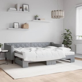vidaXL Sofá-cama c/ gavetão e colchões 80x200 cm tecido cinzento-claro